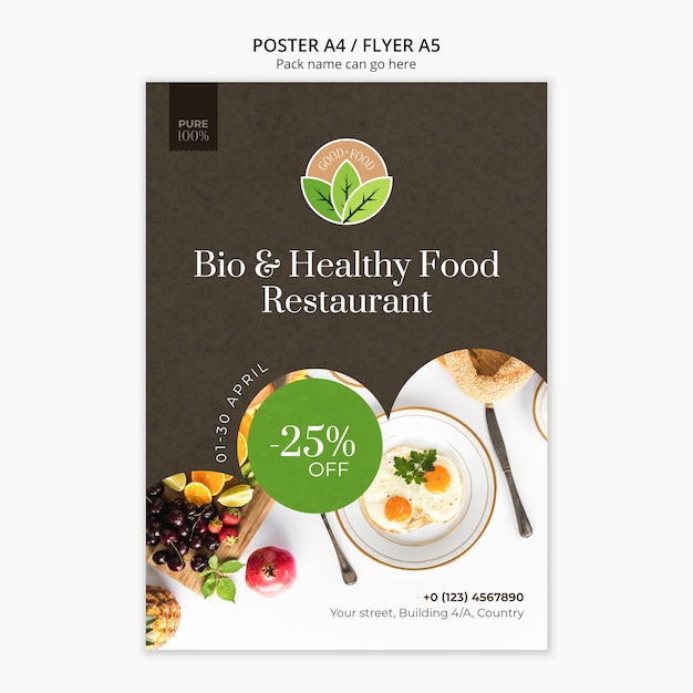 PSD gratuit modèle d'affiche de restaurant de nourriture saine