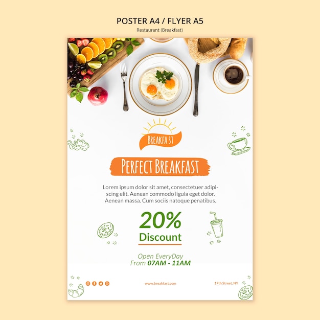 Modèle D'affiche De Restaurant De Petit Déjeuner Parfait