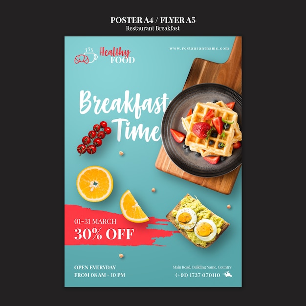 Modèle d'affiche de restaurant de petit déjeuner