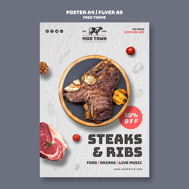 Modèle d'affiche de restaurant de steak