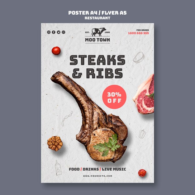 Modèle d'affiche de restaurant de steak