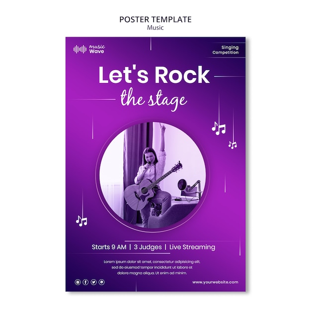 PSD gratuit modèle d'affiche de rock the stage