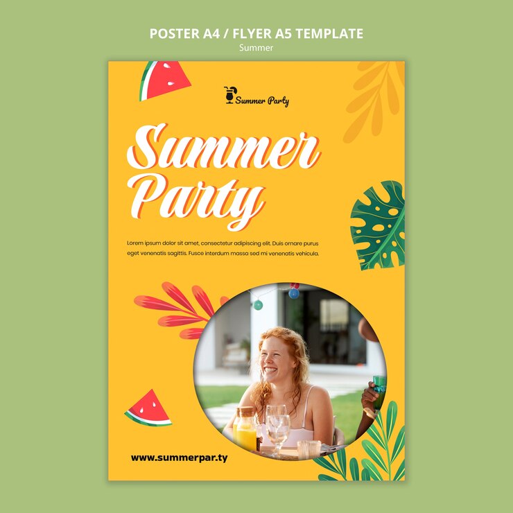 PSD gratuit modèle d'affiche de saison d'été avec des feuilles