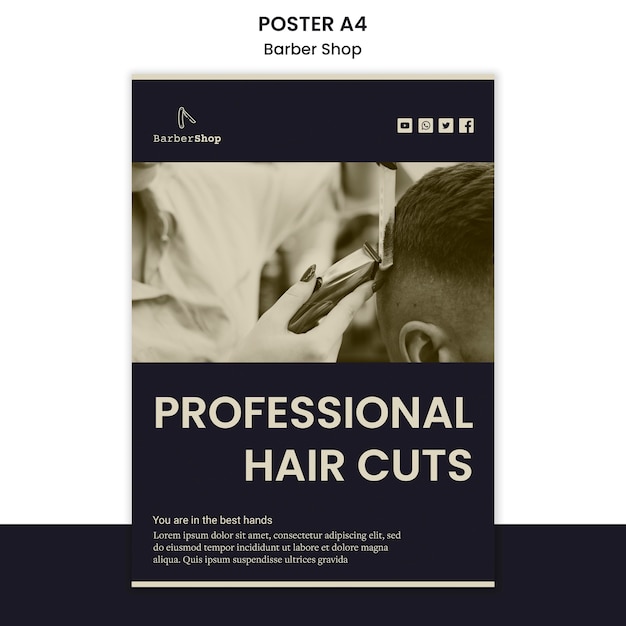 PSD gratuit modèle d'affiche de salon de coiffure avec photo