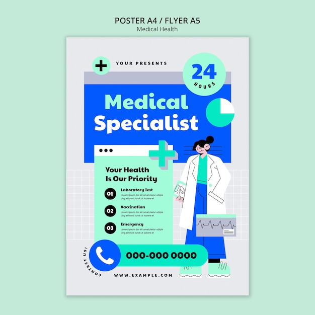 PSD gratuit modèle d'affiche de santé médicale design plat