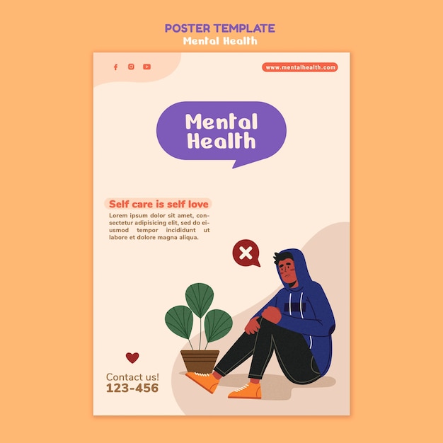 Modèle d'affiche sur la santé mentale avec illustration