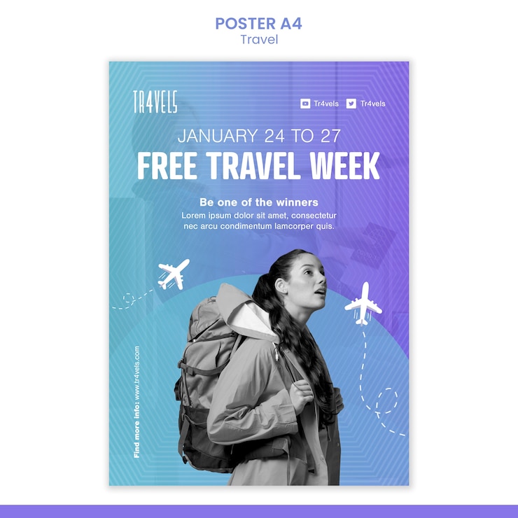 PSD gratuit modèle d'affiche de semaine de voyage gratuit