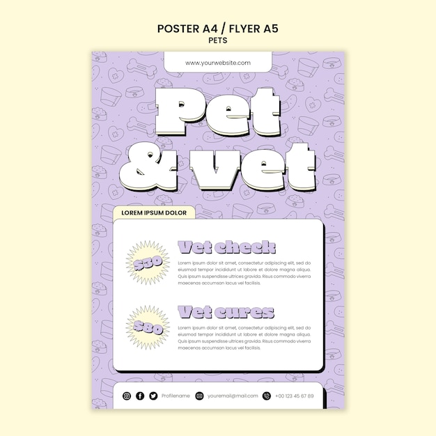 PSD gratuit modèle d'affiche de soins pour animaux de compagnie dessinés à la main