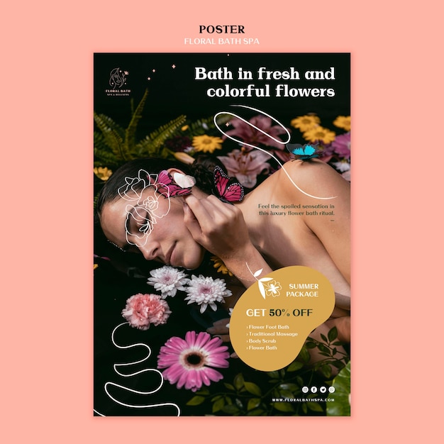 PSD gratuit modèle d'affiche de spa floral