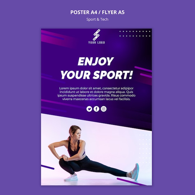 PSD gratuit modèle d'affiche sport et technologie avec photo