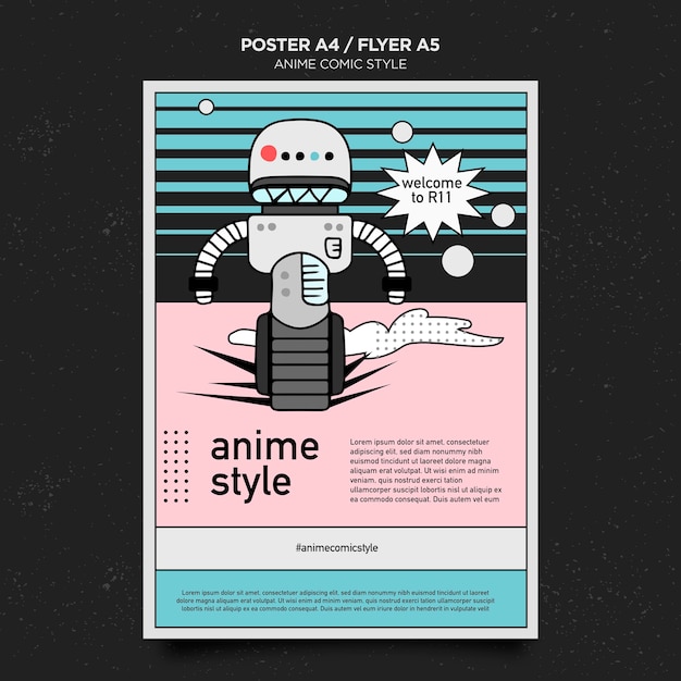 PSD gratuit modèle d'affiche de style bande dessinée anime