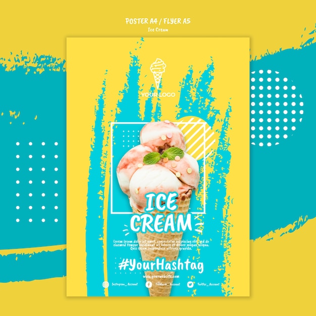 PSD gratuit modèle d'affiche avec style de crème glacée