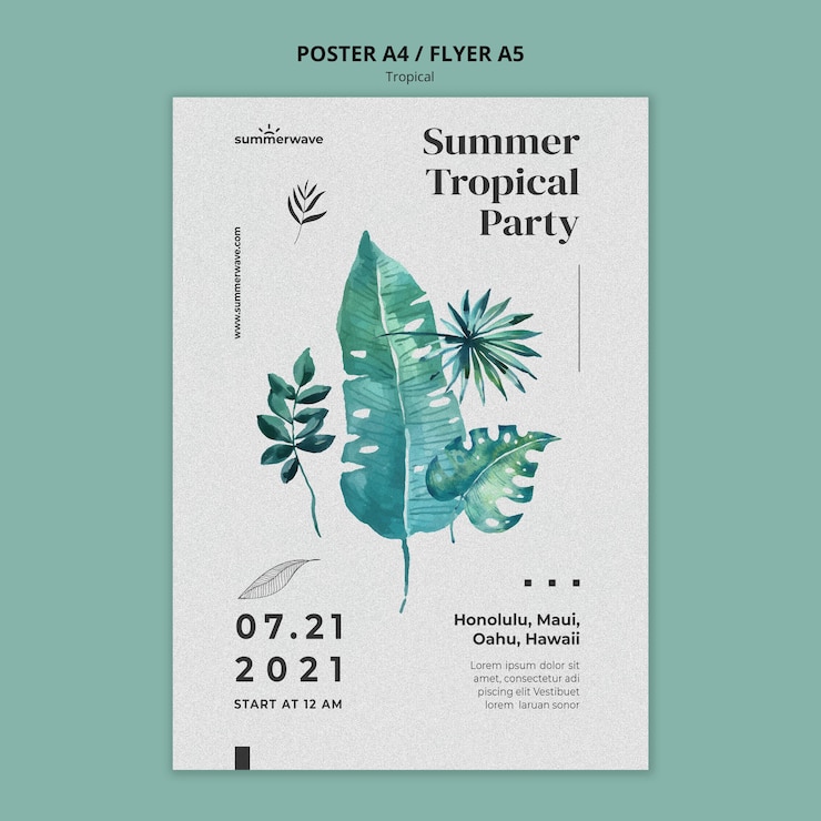 PSD gratuit modèle d'affiche de style design tropical