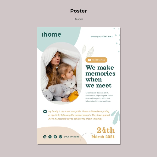 Modèle d'affiche de style de vie familial