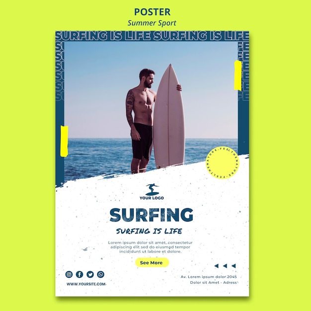 PSD gratuit modèle d'affiche de surf d'été