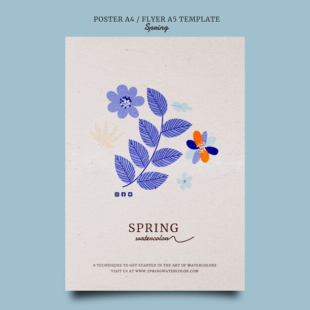 Modèle d'affiche de techniques d'aquarelle de printemps