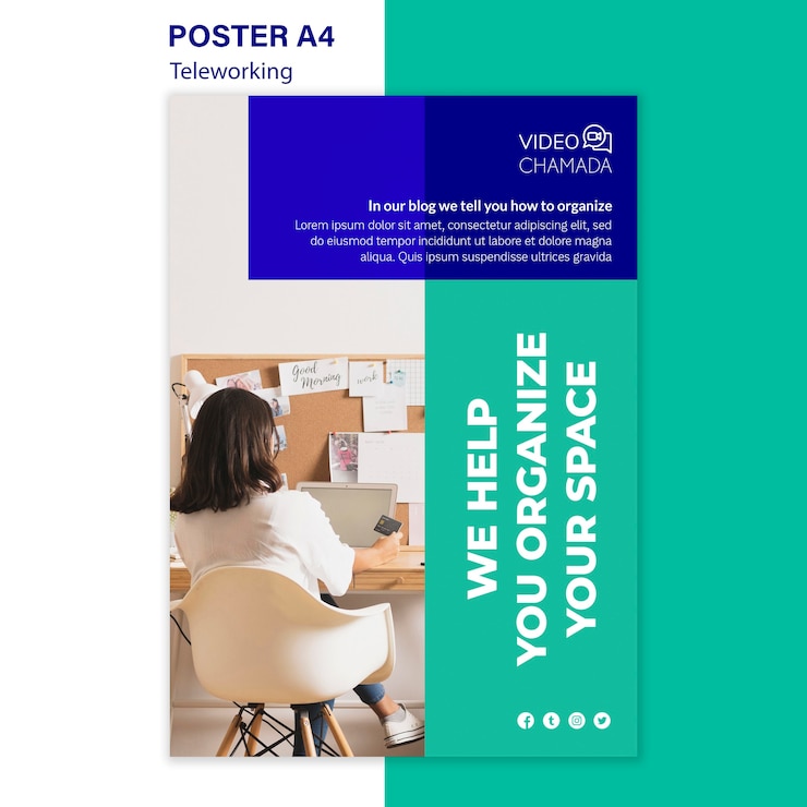 PSD gratuit modèle d'affiche de télétravail professionnel