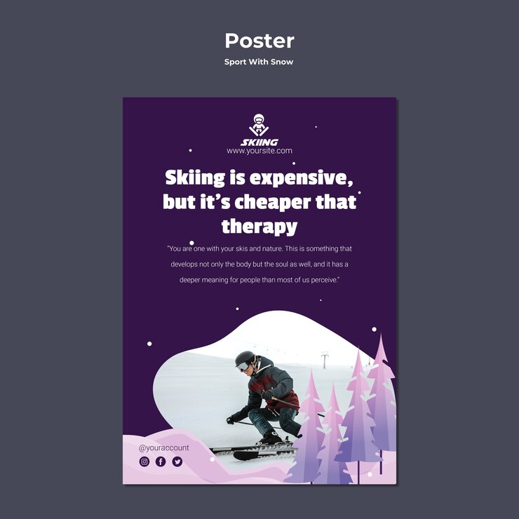 PSD gratuit modèle d'affiche de temps de ski