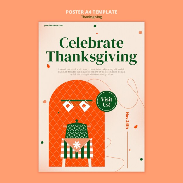 PSD gratuit modèle d'affiche de thanksgiving design plat