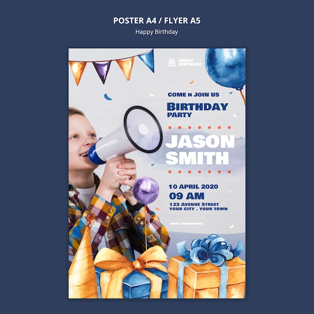 PSD gratuit modèle d'affiche avec thème de fête d'anniversaire
