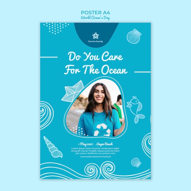 Modèle d'affiche avec le thème de la journée mondiale de l'océan