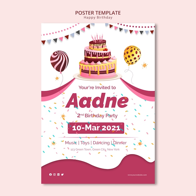 PSD gratuit modèle d'affiche avec thème joyeux anniversaire