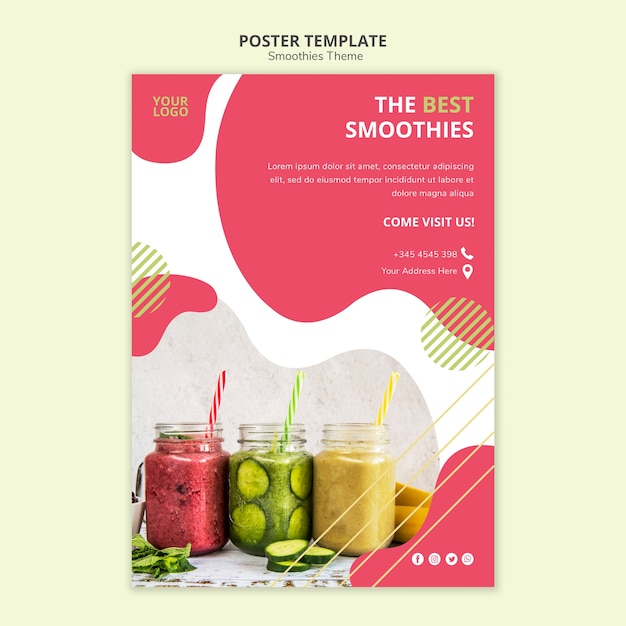 PSD gratuit modèle d'affiche de thème de smoothies