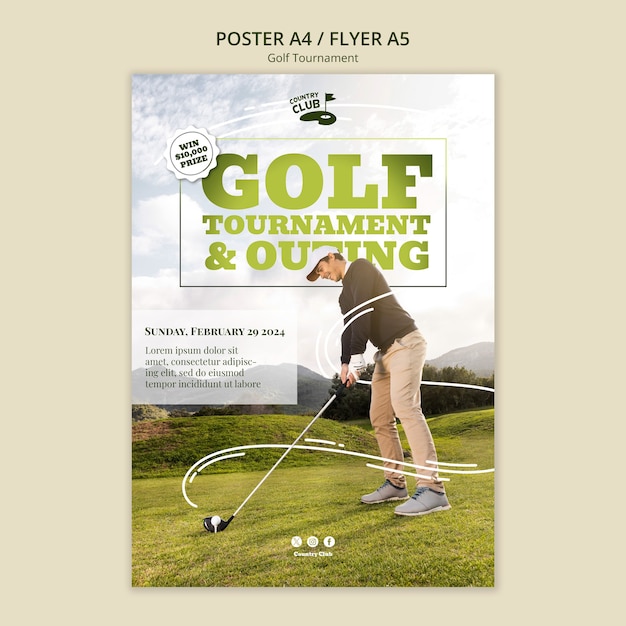 PSD gratuit modèle d'affiche de tournoi de golf