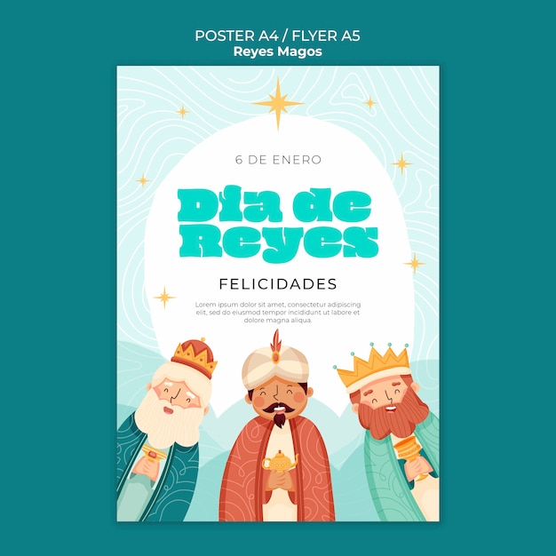 PSD gratuit modèle d'affiche de la tradition reyes magos