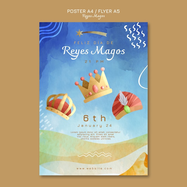 PSD gratuit modèle d'affiche de la tradition reyes magos