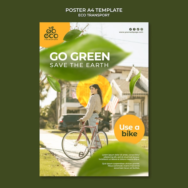 PSD gratuit modèle d'affiche de transport écologique design plat