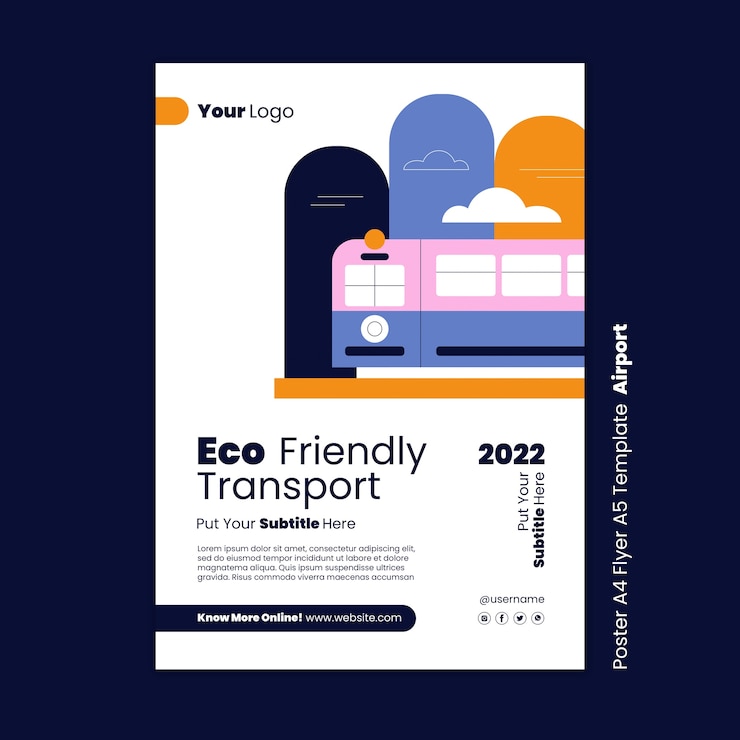 PSD gratuit modèle d'affiche de transport écologique design plat