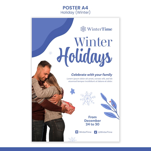 PSD gratuit modèle d'affiche de vacances d'hiver