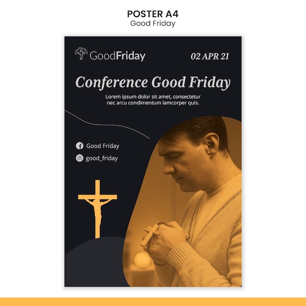 PSD gratuit modèle d'affiche de vendredi saint avec photo