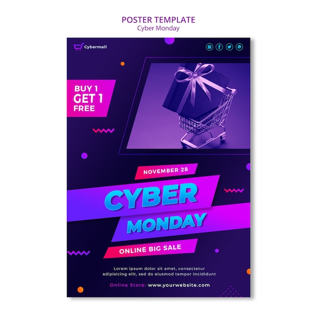 PSD gratuit modèle d'affiche de vente cyber lundi dégradé