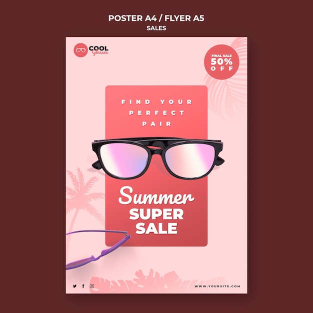 PSD gratuit modèle d'affiche de vente de lunettes