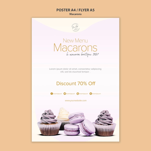 PSD gratuit modèle d'affiche de vente de macarons