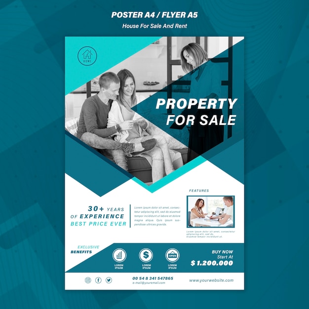 PSD gratuit modèle d'affiche de vente de maison