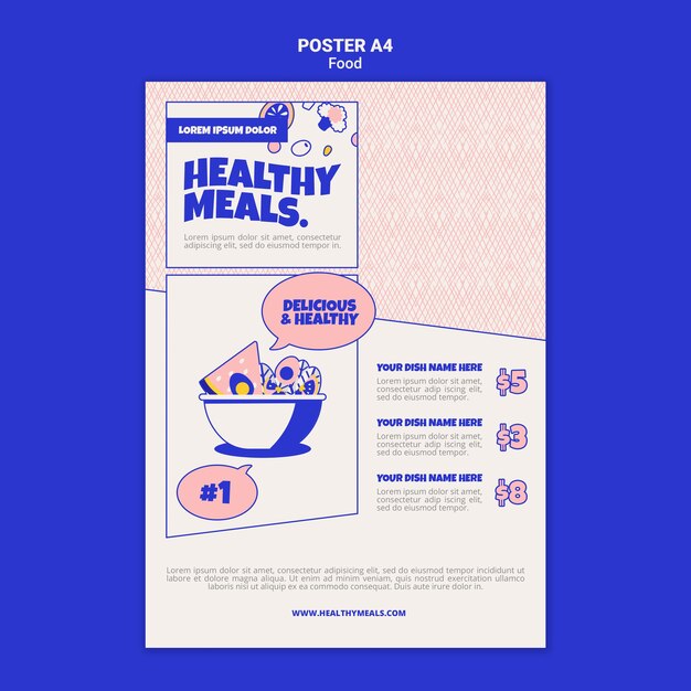 Modèle d'affiche vertical pour des repas sains