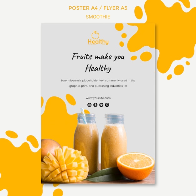 PSD gratuit modèle d'affiche vertical pour des smoothies aux fruits sains