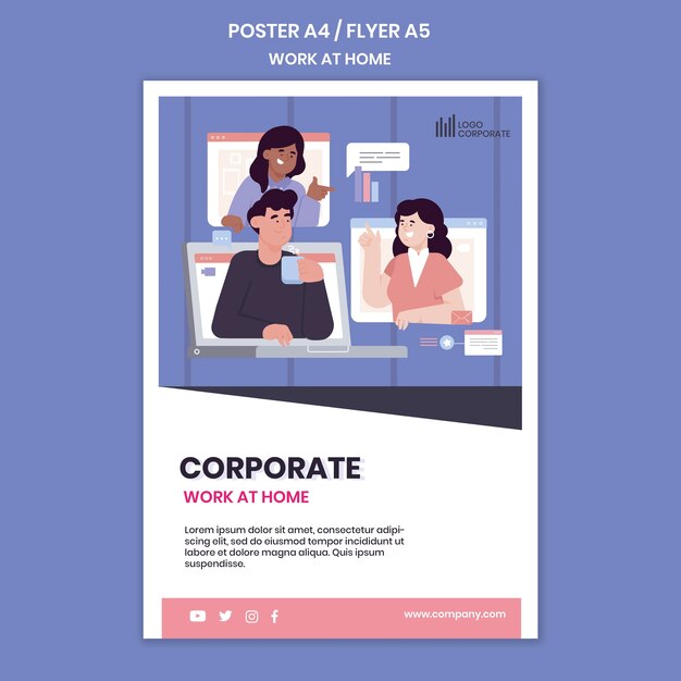 Modèle d'affiche vertical pour travailler à domicile