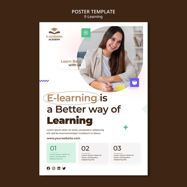 Modèle d'affiche verticale d'apprentissage en ligne et de cours à distance en ligne