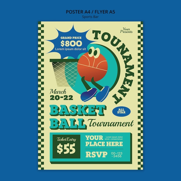 PSD gratuit modèle d'affiche verticale de bar sportif pour les fans et les loisirs