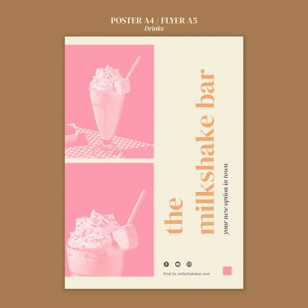 Modèle D'affiche Verticale De Barre De Milkshake Avec Boisson