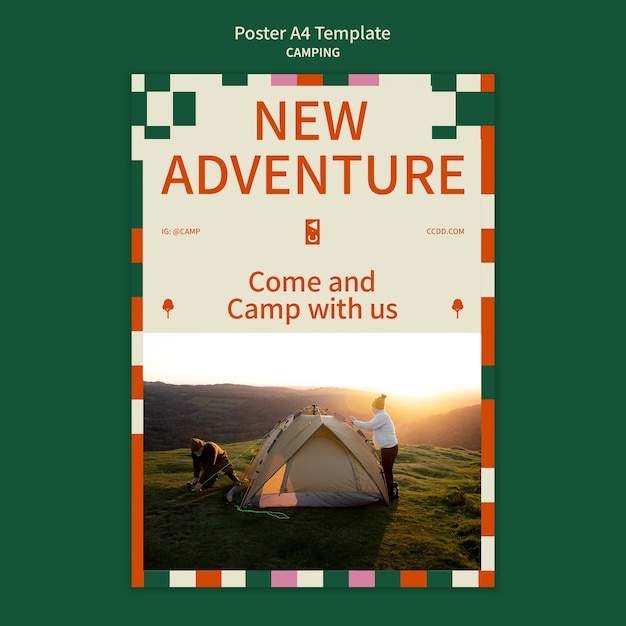 PSD gratuit modèle d'affiche verticale de camping avec un design de formes géométriques