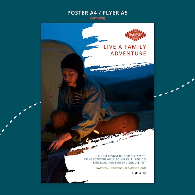 PSD gratuit modèle d'affiche verticale de camping