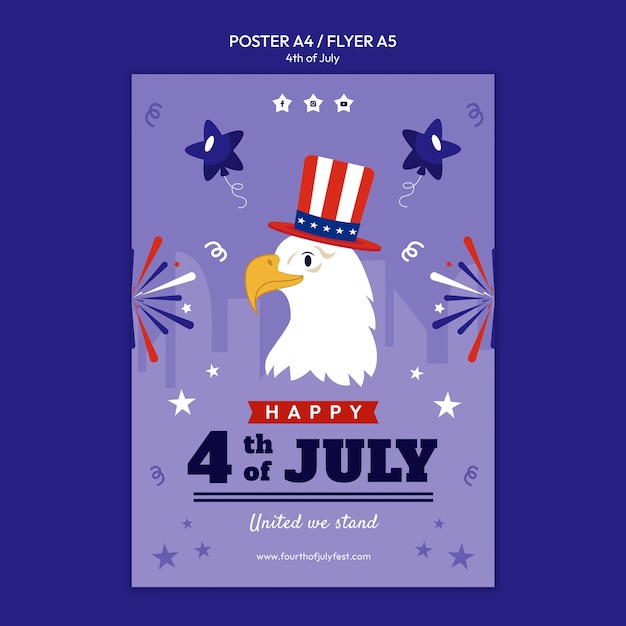 modèle d'affiche verticale de célébration du 4 juillet