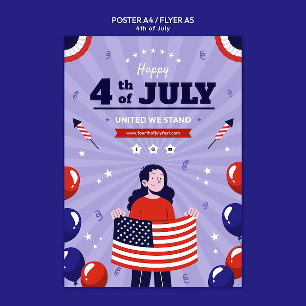 PSD gratuit modèle d'affiche verticale de célébration du 4 juillet