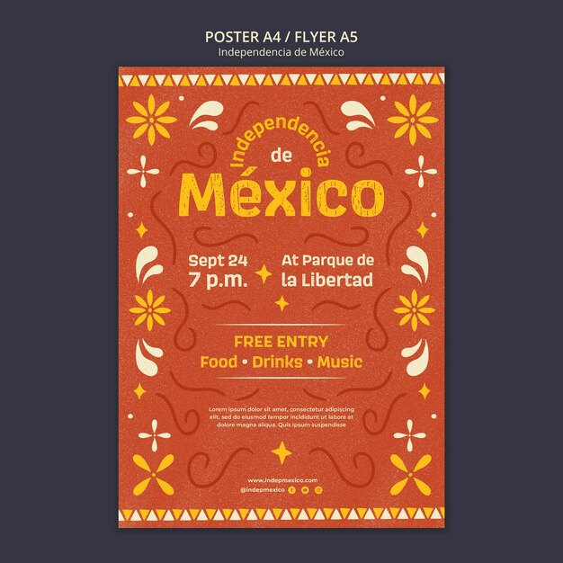 Modèle d'affiche verticale de célébration de l'indépendance du mexique