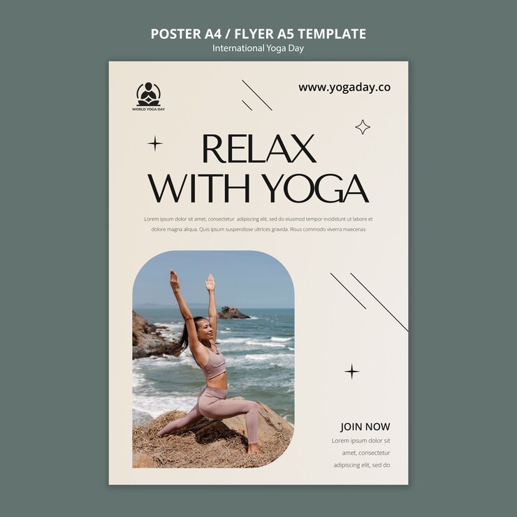 PSD gratuit modèle d'affiche verticale de célébration de la journée internationale du yoga